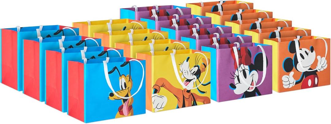 Hallmark Disney 4" Mini Gift Bags (18 Bags: Mickey, Minnie, Goofy, Pluto) for Party Favors, Gift Cards, Classroom Treats