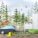 Forest Animals Kids Wallpaper Peel and Stick Nursery Pine Tree Self Adhesive Wall Mural for Children's Room Bedroom 137"x100"