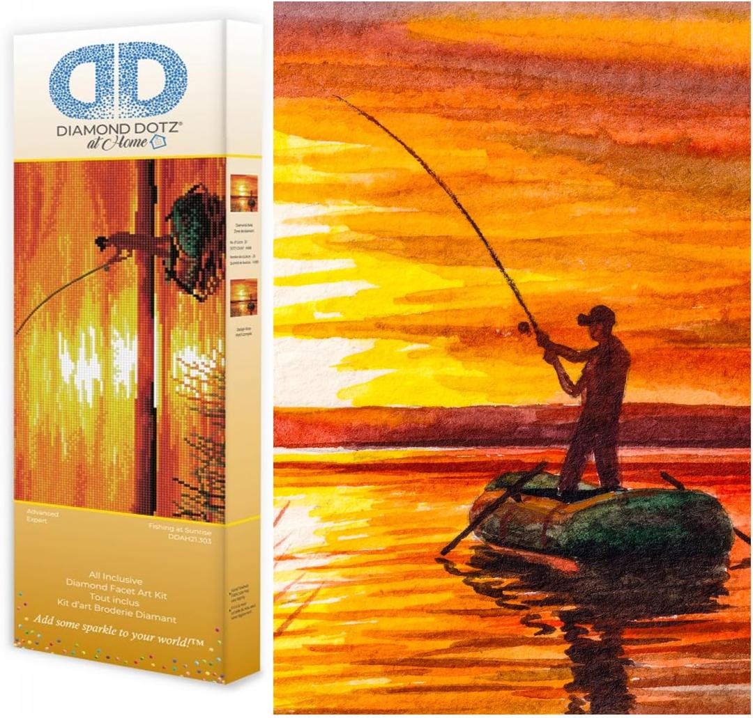 DIAMOND DOTZ at Home Fishing at Sunrise Diamond Painting Kits for Adults - Diamond Art Kits a Relaxing Creative Craft Kit with Dotz Gems 16x12