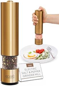 Epar Salt or Pepper Grinder Mill Electric  Battery Operated Stainless Steel Mill with LED Light, Adjustable Ceramic Core, and One-Hand Push Button for Effortless Seasoning and Cooking