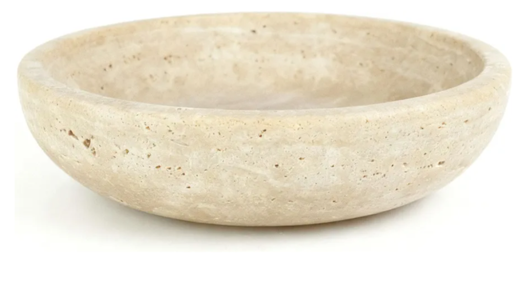 Handmade Travertine Stone Bowl | 7.8" Decorative Key & Fruit Bowl | Kitchen Counter, Dining Table Centerpiece, Entryway & Office Desk Decor (Beige)