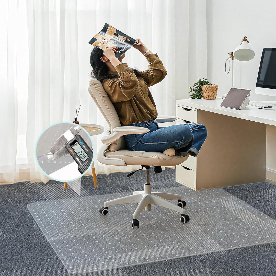 Office Chair Mat for Carpet,46"x60" Chair Mat for Carpeted Floors,Non-Slip Carpet Protector Floor Mat with Grips,Heavy-Duty Rolling Under Desk Mat for Home Office and Gaming (Clear)