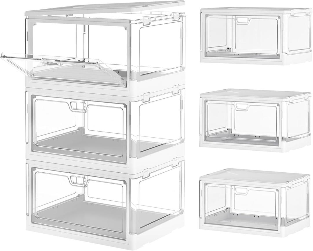 Clear Storage Bins with Lids 3 Packs - 24Qt Stackable Storage Bins, Acrylic Organizers, Plastic Multifunctional Folding Storage Bins, Plastic Stackable Storage Box for Bedroom, Living Room