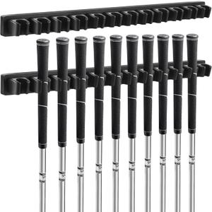Blueweenly 2 Pack Wooden Golf Club Holder Wall Mount 12 Clips Golf Club Rack Hanger Organizer for Wall Display Garage Putters with Screws, Grip up Type (Black)