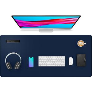 Aothia Leather Desk Pad Protector, Mouse Pad & Office Mat - Non-Slip PU Leather Desk Blotter, Laptop & Writing Pad - Waterproof for Office & Home (Dark Blue, 36" x 17")