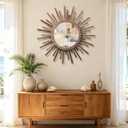 24 Inch Boho Sunburst Mirror, Decorative Rustic Farmhouse Wall Decor for Living Room, Bedroom, Bathroom, Hallway - Tricolor Wood Frame