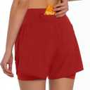 Ksmien Women's 2 in 1 Running Shorts - Lightweight Athletic Workout Gym Yoga Shorts Liner with Phone Pockets, M