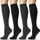 4 Pairs knee high socks for women Bamboo Calf Dress Long Athletic Tall Tube Socks for Outdoor Sport (Medium, Black, Grey)