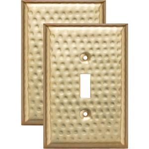 Monarch Abode Single Toggle Light Switch Cover Plate  1-Gang Brushed Gold Outlet Covers, Hand Hammered Decorative Outlet Cover Wall Plates, Light Switch Plate Covers for Electric Outlets, Pack of 2