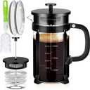 French Press Coffee Maker 304 Stainless Steel Coffee Press,with 4 Filters System, Heat Resistant Thickness Borosilicate French Press Glass, BPA-Free Brewed Tea Pot Coffee Plunger(Copper 12oz) (Black)
