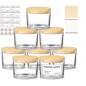 12oz Candle Jars for Making Candles, 8 Pack Large Clear Glass Empty Candle Jars with Bamboo Lids and Wick Kit, Multiple Wicks Wide Mouth Candle Container Bulk, Ideal for Candle Business