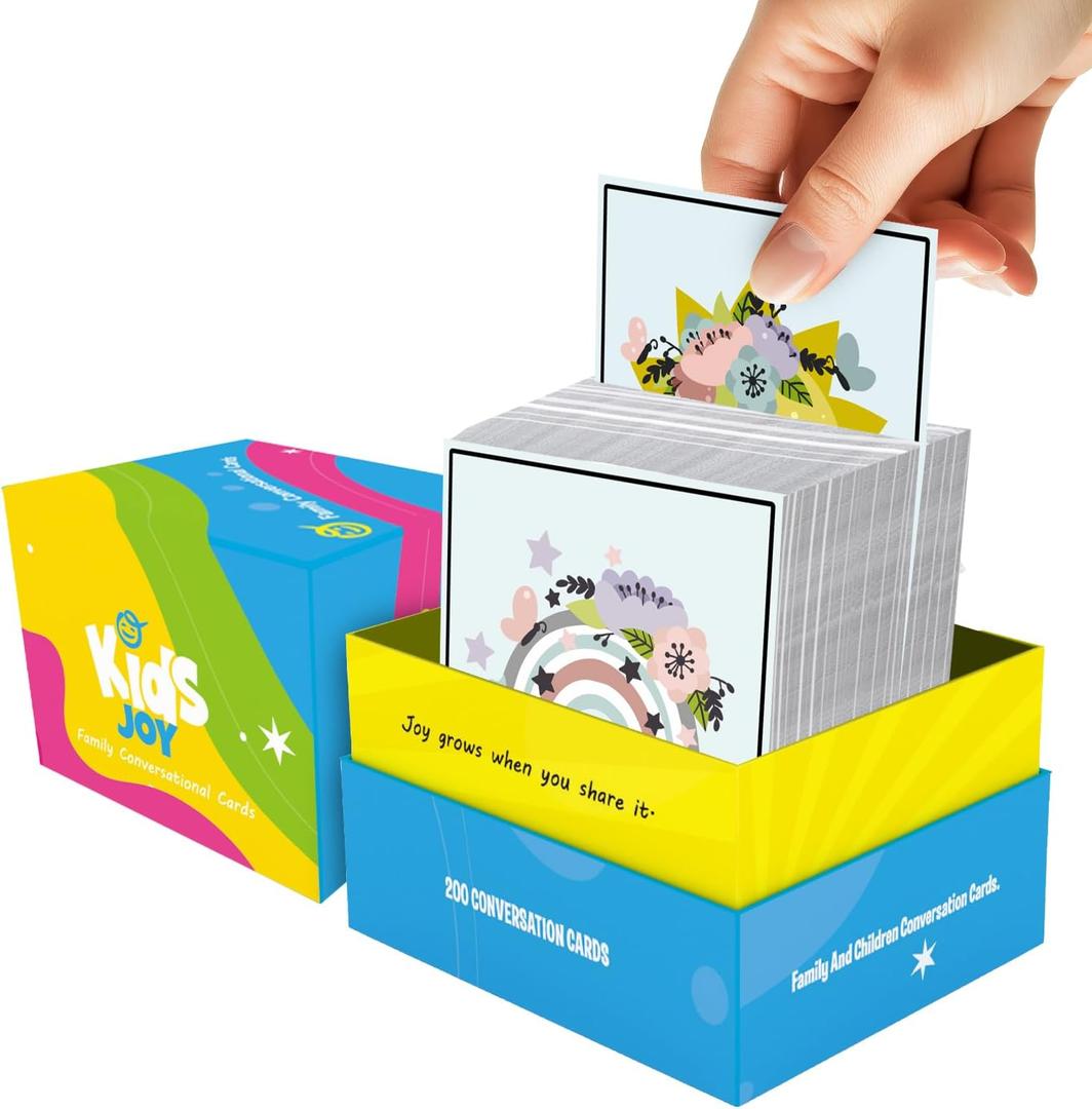 Family Discussion Cards Set, 200 Engaging Conversation Starters for Quality Time - Screen-Free Bonding Activity for Dinners, Gifts, Holidays and Gatherings(Kid001)