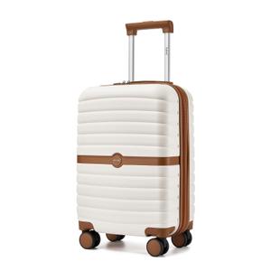 Kono Expandable Carry On Luggage 22x14x9 Airline Approved with Spinner Wheels, 20 Inch Impact-Resistant PC+ABS Hardshell Rolling Suitcase Travel Luggage with Lock, White/Brown
