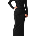 BTFBM Women Bodycon Maxi Dress Long Sleeve Back Slit Ruched Elegant Party Cocktail Formal Spring Wedding Guest Dresses XL
