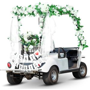 Wedding Golf Cart Decorations Golf Cart Rose Garland with Just Married Banner Sheer Chiffon Wedding Draping Fabric Accessories for Anniversary Decorations