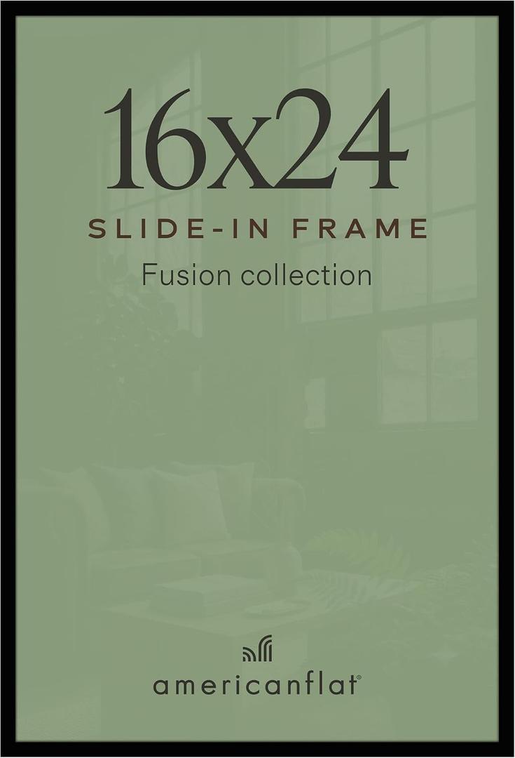 Americanflat 16x24 Poster Frame with Polished Front Cover - Slide-In Photo Frame with Buildable Molding - Fusion Collection - Picture Frames for Wall Display - Black
