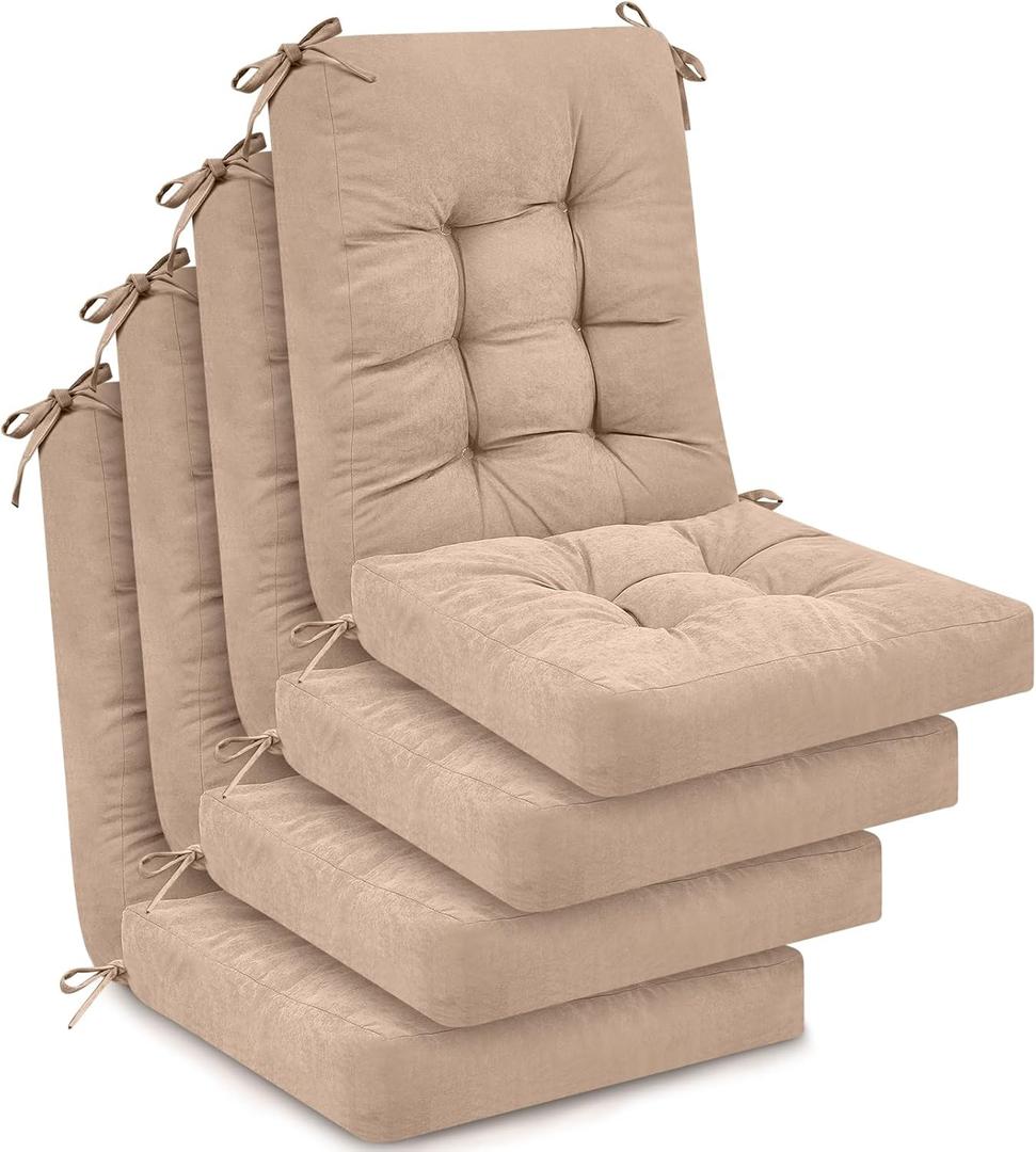 Juexica 4 Sets Outdoor Patio Chair Cushions Seat High Back Tufted Pillow Replacement Rocking Chair Cushions Pads for Patio Summer Seasonal Indoor Home Office (Beige Apricot)