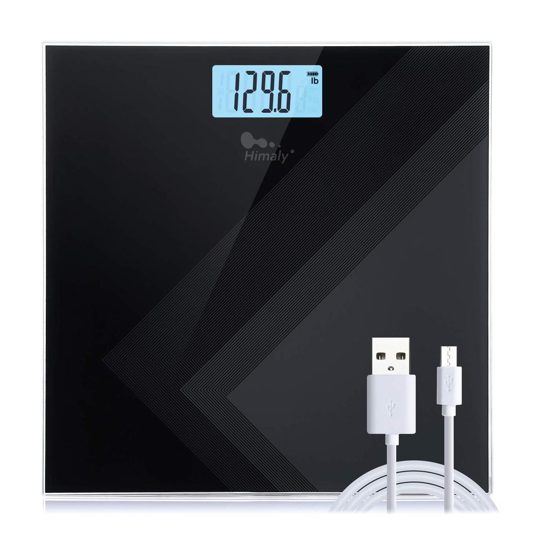 Himaly Digital Body Weight Scale, USB Rechargeable Bathroom Scale with Step-On Technology, Back Light Display, Digital Weight Scale, 400Ibs/180kg Capacity, 6mm Tempered Glass