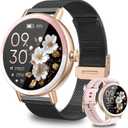 KEEPONFIT Smart Watch for Men/Women Android & iPhone, 1.27" Touch Screen Fitness Tracker with Answer/Make Calls, IP68 Waterproof Heart Rate/Sleep/SpO2 Monitor, Pedometer, 100+ Sport Modes (Black Pink)