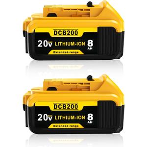 Akkopower Replacement for Dewalt 20V Max Battery: 8.0Ah Lithium Batteries Compatible with Dewalt Battery DCB208 DCB200 DCB206 DCB205 DCB204 Cordless Power Tools 2 Pack