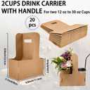 2 x 2 Cup Kraft Drink Carrier with Handles,20 Pack Portable Foldable Drink Carrier for Delivery,Cup Carriers for Hot or Cold Drinks,Coffee Carrier, Food Delivery,Take Out Cup Carriers., Brown (6.9L x 3.2W x 8.9H)