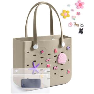 BAGSMART Beach Bag for Women, Water-resistant Rubber Tote Bag, Sandproof Vacation Essentials for Summer Swim Cruise Pool