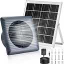 Solar Exhaust Fan with 25W Solar Panel, 6" Solar Powered Vent Fan for Chicken Coop, Greenhouse & Shed, 385 CFM Ventilation Fan with Anti-Backflow Valve, Quiet Brushless Outdoor Cooling