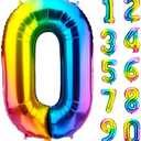 Pack of 3, DecorWoo 40 inch Rainbow Number 0 Balloon, Colorful Gradient Number 0 Birthday Balloons, Large Number Foil Balloons for Party Supplies Wedding Anniversary Events Decorations