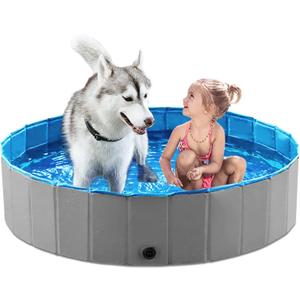 Jasonwell Foldable Dog Pet Bath Pool Collapsible Dog Pet Pool Bathing Tub Kiddie Pool Doggie Wading Pool for Puppy Small Medium Large Dogs Cats and Kids 48" Grey (Mdf Wood Gray)
