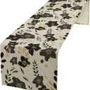 Black Gold Floral Table Runner, Mordern Minimalist Luxury Golden Floral Leaves Print Table Runner for Indoor Outdoor Home Decor Party Decor, 13x36inch