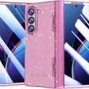 FABSPARK Case for Samsung Galaxy Z Fold 6 Built-in Screen Protector,Hinge Protection,Sparkly Bling Glitter Crystal Clear Transparent Slim Fit Acrylic Hard PC for Samsung Z Fold 6 Case,Glitter Pink