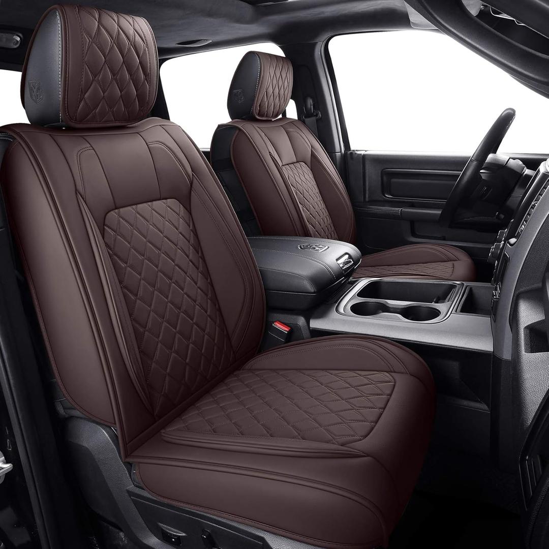 Aierxuan Car Seat Covers for Dodge Ram Custom Fit 2009-2025 1500, 2010-2025 2500/3500 Crew Quad Regular Cab Heavy Duty Truck Pickup Waterproof Leather with Split Bench 40/60(Full Set/Brown)