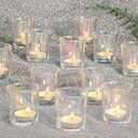 KEYWING Iridescent Votive Candle Holders Set of 24, Glass Candle Holders for Wedding Table Decor, Tea Lights Candle Holder for Table Centerpiece, Festival, Home Decor
