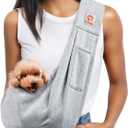 Tomkas Small Dog Sling Carrier - Classic Pocket & Classic Strap - for 3-10 Lbs Pets (Grey)
