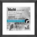 Americanflat 16x16 Picture Frame with Polished Plexiglass - Use as 12x12 Frame with Mat or Display 16x16 Photo Without Mat - Hudson Collection - Wide Square Frames for Wall Display - Black