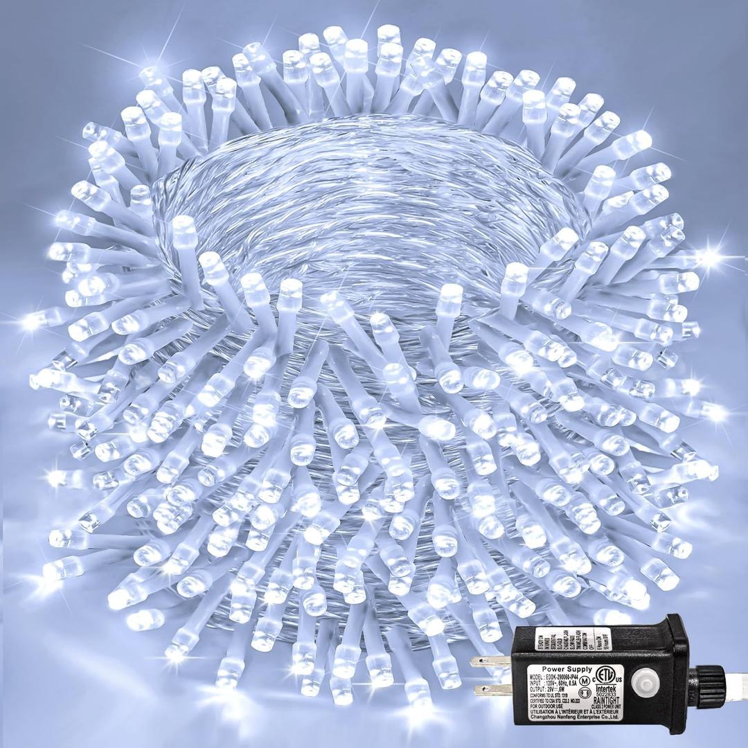 400 LED White Christmas Lights Outdoor 132ft White Christmas String Lights Clear Wire 8 Modes Plug in Twinkle Fairy Lights for Bedroom Wedding Christmas Tree Decorations