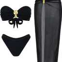 GORGLITTER Women's Strapless Bandeau Swimsuits 3 Piece Summer Beach Sexy Bathing Suit Bikini with Skirt Coverup, Size S (Black)