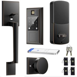 Fingerprint Smart Lock & Front Door knob Set, Keyless Entry Door Lock with knob, Auto-Lock, Smart Front Door Lock Set, Bluetooth APP Control, Touchscreen Keypad, Easy Install, Oil Rubbed Bronze
