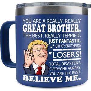 Christmas Brother Gifts - Brother Mug - Birthday Gifts For Brothers, Big Bro, Old Sibling From Sister, Younger - Christmas Gift Ideas For Bro, Brothers Adult - 14 OZ Stainless Steel Tumbler