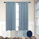 Light Blue Curtains 38 Inch Wide for Living Room 2 Panels Back Tab Pocket Light Reducing Semi Sheer Linen Long Skinny Small Country Blue Curtains for Bedroom Side Windows Grey Blue Width 38x84 Length