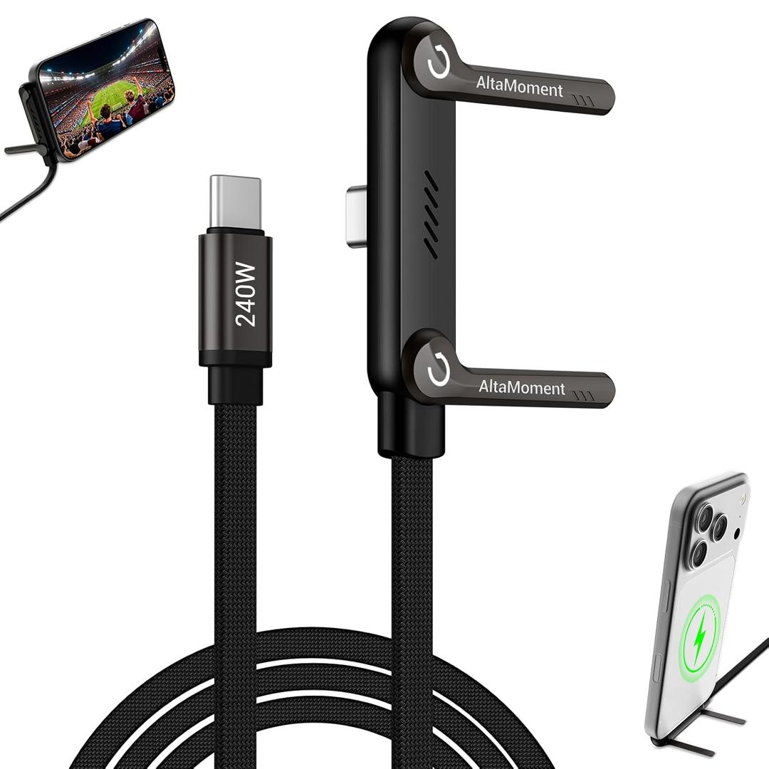 Invisible Holder Charger Cable, 240W PD Fast Charging Cable for Desk, USB-C to USB-C Cable 4.9 FT with 360 Adjustable Metal Stand, 2 in 1 Holder Charger for Gaming, Office, Home