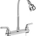 RV Kitchen Faucet,Camper RV Sink Faucets Kitchen Replacement with Flexible Arc 360 Degree Rotatable Sprayer for Campers,Motorhomes,Travel Trailers,8 inch 2 Hole,Non-Metallic,Chrome