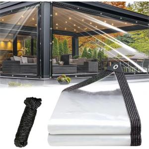 Clear Tarps 8x16ft Waterproof Heavy Duty Transparent PVC,Waterproof, Reinforced Edges for Outdoor Protection (8x16ft(2.4x4.9m))