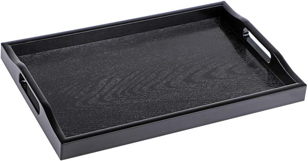 MDLUU Plastic Serving Tray, Ottoman Tray with Cutout Handles, Rectangle Butler Tray for Breakfast in Bed, Coffee Table Decor, Party (Black)