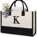 TOPDesign Embroidery Initial Canvas Tote Bag, Personalized Present Suitable for Wedding, Birthday, Beach, Holiday, is a Great Gift Women, Mom, Teachers, Friends, Bridesmaids (Letter K)