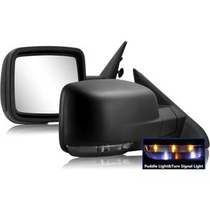 Side Mirror Compatible with Towing Mirror 2009-2018 Dodge Ram 1500 2010-2018 Dodge Ram 2500 3500 with Power Heated Turn Signal temperature sensor Manual Folding Power Adjustment One Pair Smoke Lens