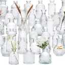 Glass Bud Vases Set of 32,Small Flower Vases for Wedding Centerpiece Table Decorations,Clear Vintage Embossed Mini vases,Flower Arrangements in Vases for Party or Home Decor