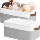 StorageWorks Narrow Storage Bins, Small Basket for Closet and Shelves, Rectangular Fabric Organizer with Handles, Toilet Paper Storage, Gray and White, 2-Pack