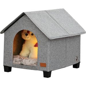 Indoor Dog House with Warm Plush Mat and Elevated Feet,Soft Dog Bed House for Medium Size Dog and Multiple Large Cat,Max Pets Size 20.8 X 13.7 Inches