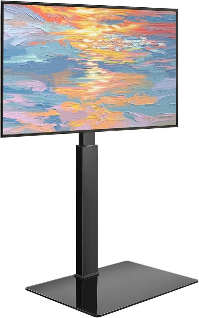 Floor TV Stand for 27-65 inch LED Screen, Adjustable Height & Swivel, Tempered Glass Base, Max VESA 400x400mm